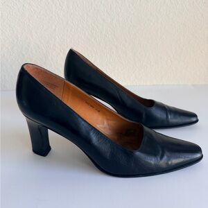 Lauren Ralph Lauren Pumps Women’s 7.5 B Black Leather Block Heels Square Toe